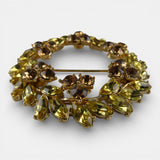 Vintage Crown Trifari Wreath Brooch with Citrine and Topaz color Rhinestones