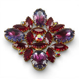 Vintage Juliana Brooch with Red, Purple, Pink Givre AB Glass Rhinestones