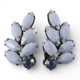 Vintage Weiss Blue Milk Glass & Rhinestone Clip On Earrings