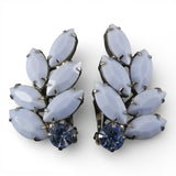 Vintage Weiss Blue Milk Glass & Rhinestone Clip On Earrings