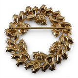 Vintage 1950s Crown Trifari Gold Tone Yellow Rhinestone Wreath Brooch Signed