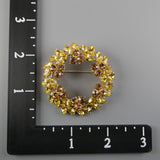 Vintage 1950s Crown Trifari Gold Tone Yellow Rhinestone Wreath Brooch Signed