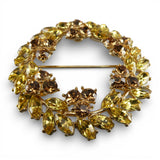 Vintage 1950s Crown Trifari Gold Tone Yellow Rhinestone Wreath Brooch Signed
