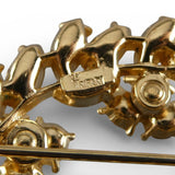Vintage 1950s Crown Trifari Gold Tone Yellow Rhinestone Wreath Brooch Signed