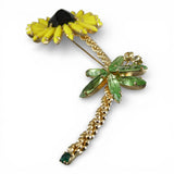Vintage Black Eyed Susan Gold Tone Milk Glass Rhinestone Brooch Large - Weiss?