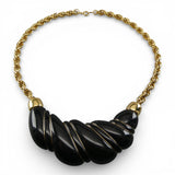 Vintage 1960s Crown Trifari Gold Tone Black Lucite Choker Necklace