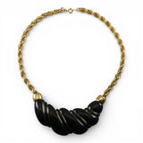 Vintage 1960s Crown Trifari Gold Tone Black Lucite Choker Necklace