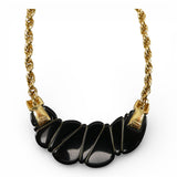 Vintage 1960s Crown Trifari Gold Tone Black Lucite Choker Necklace