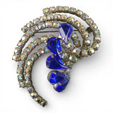 Vintage 1950s Swirling Comet Brooch with Aurora Borealis and Blue Rhinestones