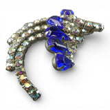 Vintage 1950s Swirling Comet Brooch with Aurora Borealis and Blue Rhinestones