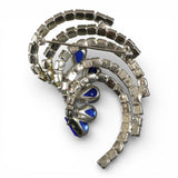 Vintage 1950s Swirling Comet Brooch with Aurora Borealis and Blue Rhinestones