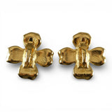 Vintage Trifari Signed Gold Tone Dogwood Flower Pink Rhinestone Center Earrings