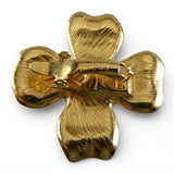 Vintage Trifari Signed Gold Tone Dogwood Flower Pink Rhinestone Center Earrings