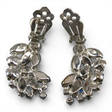 Vintage 1960s Brooch & Clip On Earrings Set w/ Blue Magenta Purple Rhinestones