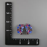 Vintage 1960s Brooch & Clip On Earrings Set w/ Blue Magenta Purple Rhinestones