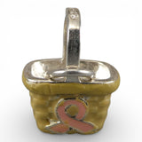 Sterling Silver Enamel & Pink Ribbon Basket Charm Breast Cancer Awareness