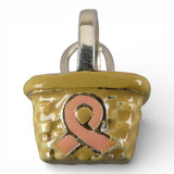Sterling Silver Enamel & Pink Ribbon Basket Charm Breast Cancer Awareness