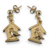 Sterling Silver & Gold Vermeil Bird on Birdhouse Post Back Dangle Earrings