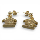 Sterling Silver & Gold Vermeil Bird on Birdhouse Post Back Dangle Earrings