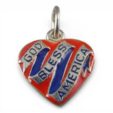 Sterling Silver & Enamel God Bless America Heart Charm USA Red Blue Patriotic