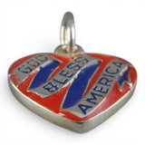 Sterling Silver & Enamel God Bless America Heart Charm USA Red Blue Patriotic
