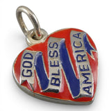 Sterling Silver & Enamel God Bless America Heart Charm USA Red Blue Patriotic
