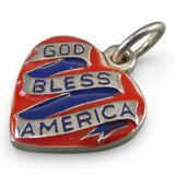 Sterling Silver & Enamel God Bless America Heart Charm USA Red Blue Patriotic
