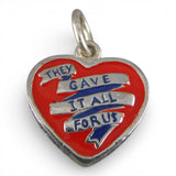 Sterling Silver & Enamel Veterans Memorial Heart Charm Yellow Ribbon