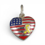 Sterling Silver & Enamel Veterans Memorial Heart Charm Yellow Ribbon