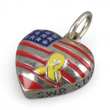 Sterling Silver & Enamel Veterans Memorial Heart Charm Yellow Ribbon