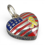 Sterling Silver & Enamel Veterans Memorial Heart Charm Yellow Ribbon