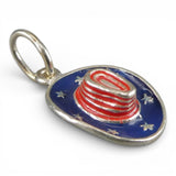 Sterling Silver & Enamel Cowboy Hat Charm Red Blue Stars Stripes Flag Patriotic