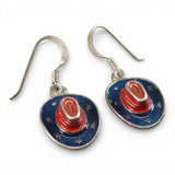 Sterling Silver & Enamel Cowboy Hat Earrings Stars Stripes Red Blue Patriotic