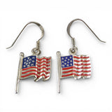 Sterling Silver & Enamel American Flag Earrings USA Patriotic Fine Jewelry