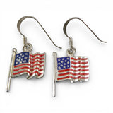Sterling Silver & Enamel American Flag Earrings USA Patriotic Fine Jewelry