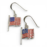 Sterling Silver & Enamel American Flag Earrings USA Patriotic Fine Jewelry