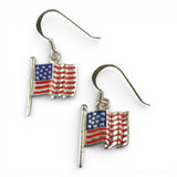 Sterling Silver & Enamel American Flag Earrings USA Patriotic Fine Jewelry