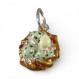 Sterling Silver & Enamel Bird Nest w/ Speckled Eggs Charm for Bracelet Vintage