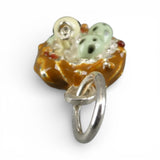 Sterling Silver & Enamel Bird Nest w/ Speckled Eggs Charm for Bracelet Vintage