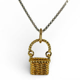 Gold Vermeil Sterling Silver Mini Square Swing Handle Basket Charm for Bracelet