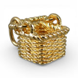 Gold Vermeil Sterling Silver Mini Square Swing Handle Basket Charm for Bracelet