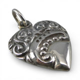 Sterling Silver Heart Charm for Bracelet Scroll Vintage Necklace Pendant New Old