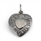 Sterling Silver Puffy Heart Charm for Bracelet Ribbon Bow Pendant Vintage 31
