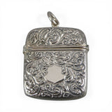 Sterling Silver Match Safe Case Holder Repousse Shield Chatelaine Necklace