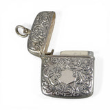 Sterling Silver Match Safe Case Holder Repousse Shield Chatelaine Necklace