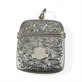 Sterling Silver Match Safe Case Holder Repousse Shield Chatelaine Necklace
