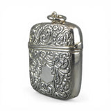 Sterling Silver Match Safe Case Holder Repousse Shield Chatelaine Necklace