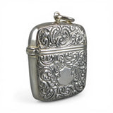 Sterling Silver Match Safe Case Holder Repousse Shield Chatelaine Necklace
