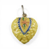 Yellow Hand Enamel Sterling Silver Puffy Heart Charm for Bracelet Flower Vintage