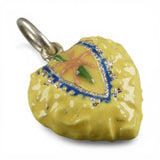 Yellow Hand Enamel Sterling Silver Puffy Heart Charm for Bracelet Flower Vintage